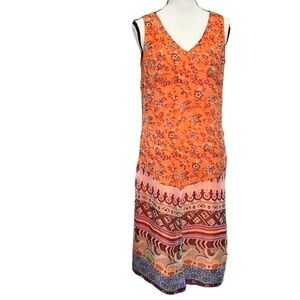 Sundance MIDI Orange Bohemian Rayon Sleeveless Dress Size Small